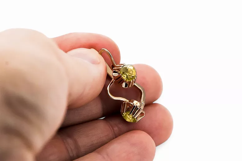 Earrings Yellow Peridot Original Vintage 14K Rose Gold Vintage craft vec027r